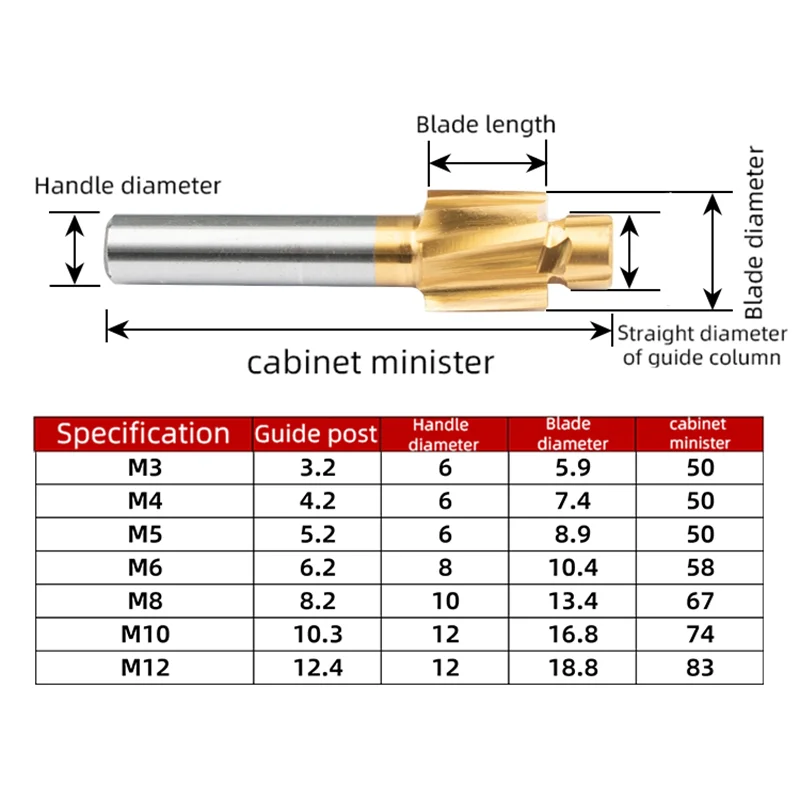 KaKarot Countersunk milling cutter high-speed steel flat bottom countersink drill straight handle white steel mouthM3M4M5M6M8M10