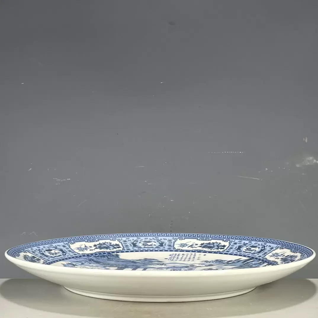 CHINESE RARE BLUE AND WHITE PORCELAIN PLATE PAINTING RIVERSIDE