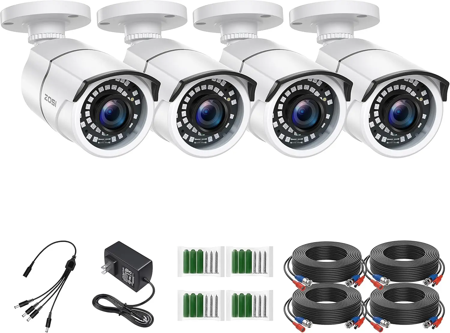 4 Pack 2MP 1080p HD-TVI Security Camera Outdoor Indoor, Night Vision Weatherproof CCTV Bullet