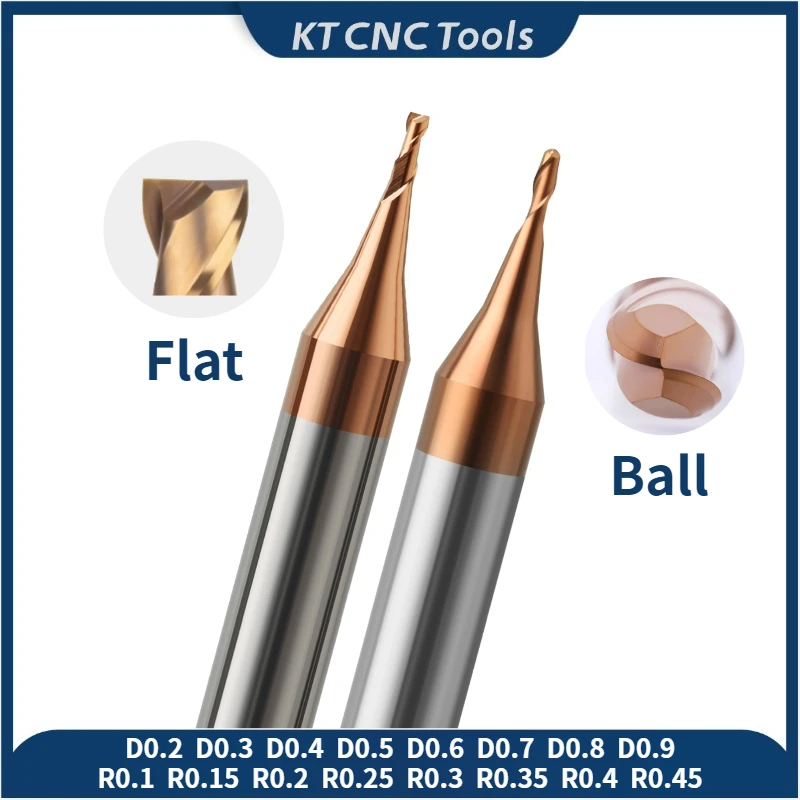 

HRC55 0.1-0.9mm Micro Carbide End Mill 2 Flute TiAIN Micro Flat 4mm Shank Milling Cutter Carbide CNC Engraving Bit End Mill