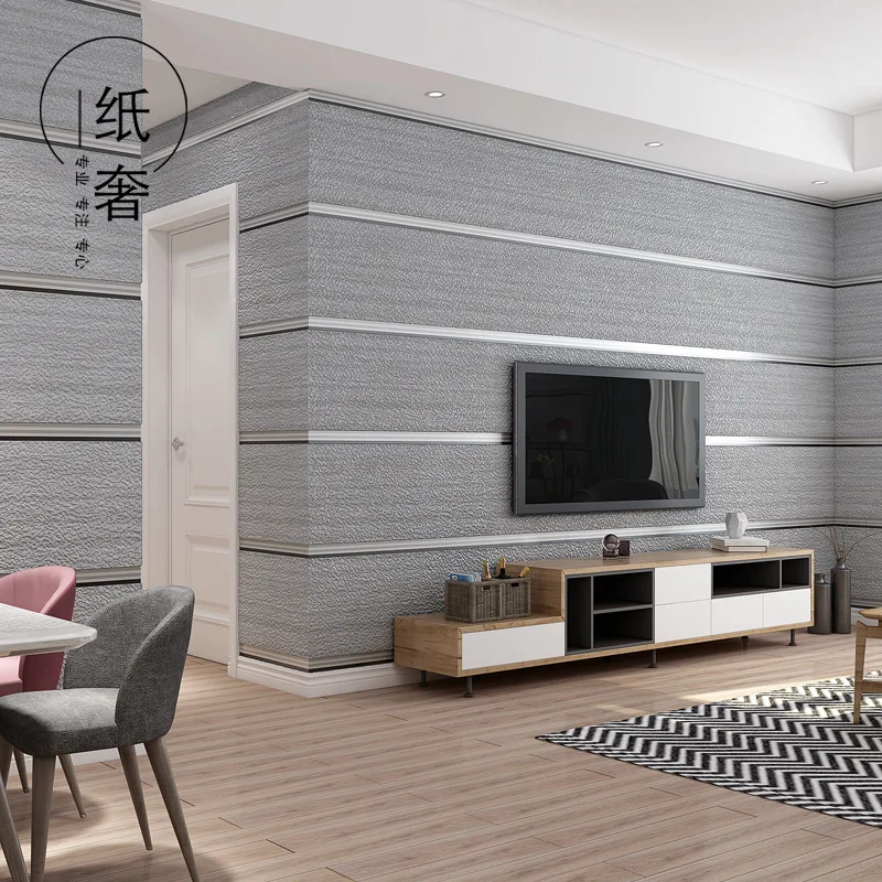 Modern Thickened Imitation Deerskin Wallpaper Wide Horizontal and Vertical Stripes Nordic Ins Living Room Bedroom Wallpaper