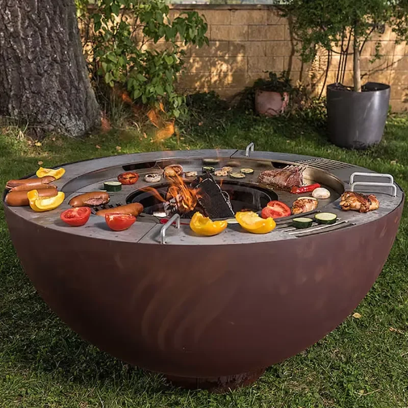 Multi Fuel BBQ Grill Indoor Outdoor Garden Charcoal Gas Electric Durable Steel Fire Pit Corten Metal Barbecue for Camping