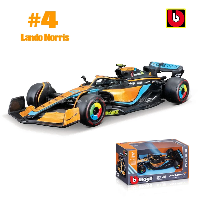 Bburago 1:43 2022 F1 McLaren MCL36 #3 Daniel Ricciardo #4 Lando Norris Alloy Luxury Vehicle Diecast Cars Model Toy