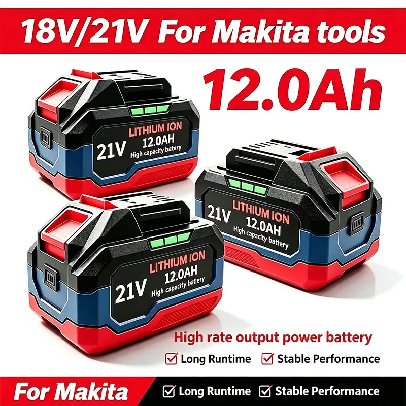 New 21V 12.0Ah Rechargeable Battery Compatible with for Makita DGA404 DTW700 DHR202 DJV182 DDF487 Power Tools