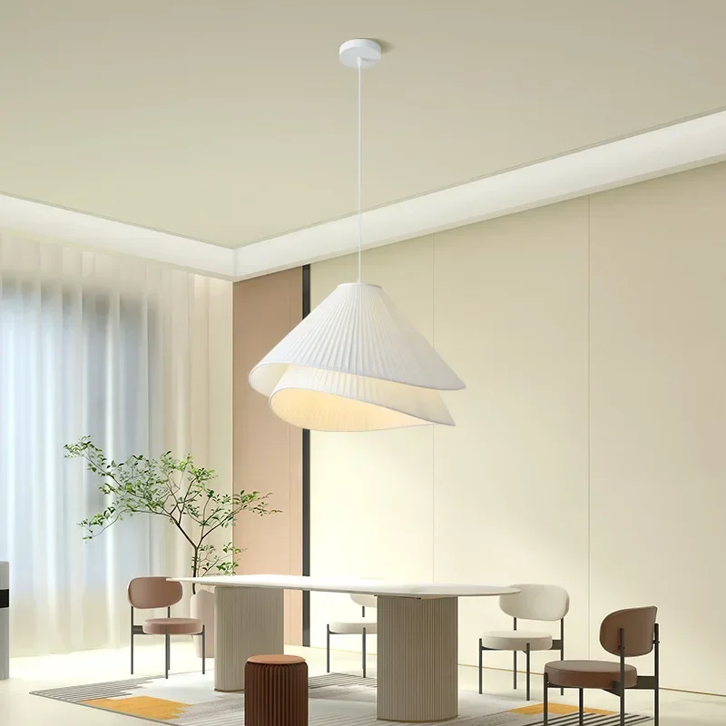 Imagem -05 - Luz Pendente Plissada Nórdica Estilo Creme Luzes Pendentes de Led Tecido Moderno e Simples Decoração de Casa Sala de Jantar e Quarto