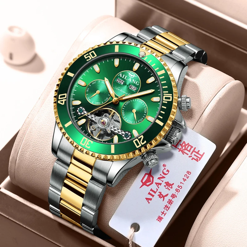 

2022 Ailang Brand automatic winding mechanical Tourbillon men mechanical wristwatches waterproof fashion Luminous watch for men