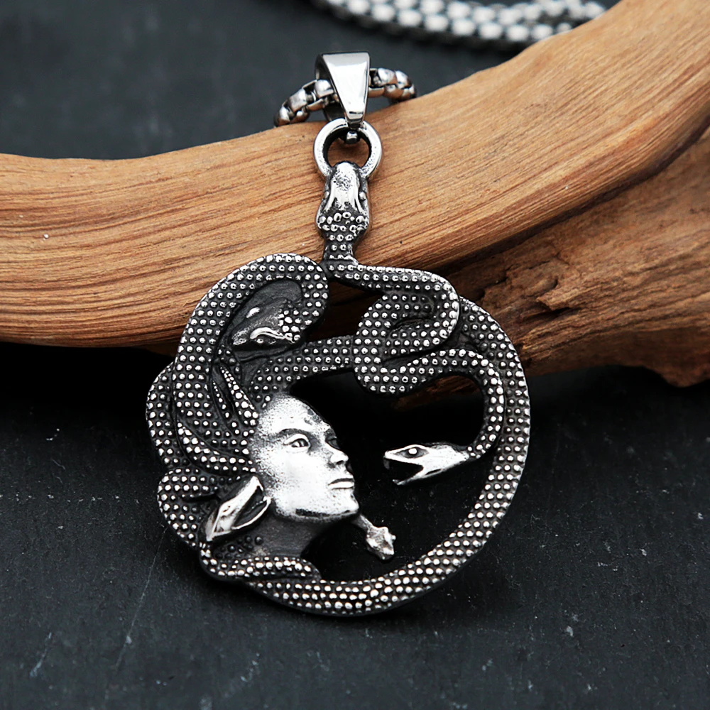 

Vintage Gothic Medusa Pendant For Men Punk Fashion Stainless Steel Greek Mythology Necklace Unique Biker Amulet Jewelry Gift