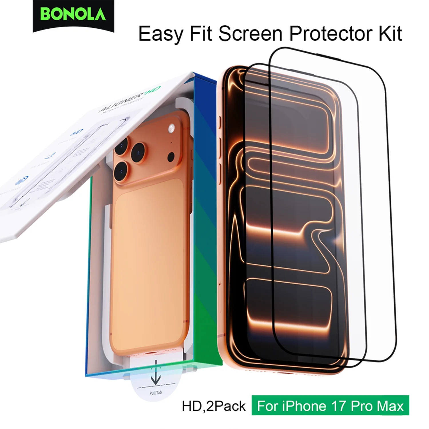 

Bonola Auto-Install Screen Protector for iPhone 17 Pro Max/17 Air/17 Pro Bubble-Free HD Tempered Glass Screen With Alignment Box