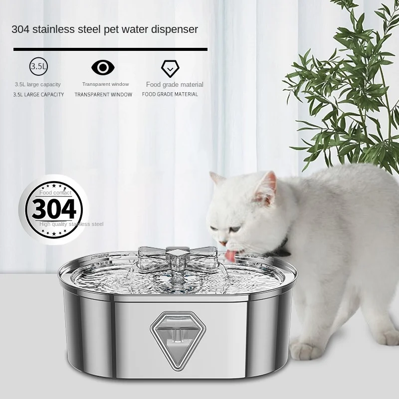 

New Pet Water Dispenser Made 304 Stainless Steel Large Capacity Circulating Filtration Automatic Fountain Cat Water Feeder