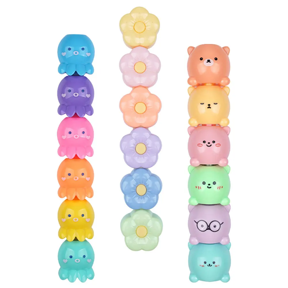 

3 set Cartoon Highlighter Pens 3 Sets Fluorescent Marking Pens For Journaling School Work Assorted Colors Portable Mini