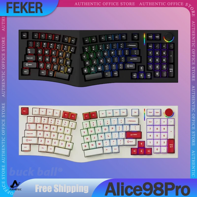 FEKER Alice98Pro Mechanical Keyboard RGB 3Mode 2.4G Bluetooth Wireless Keyboards Hot-Swap Custom Alice98 Pro Game Keyboard Gifts