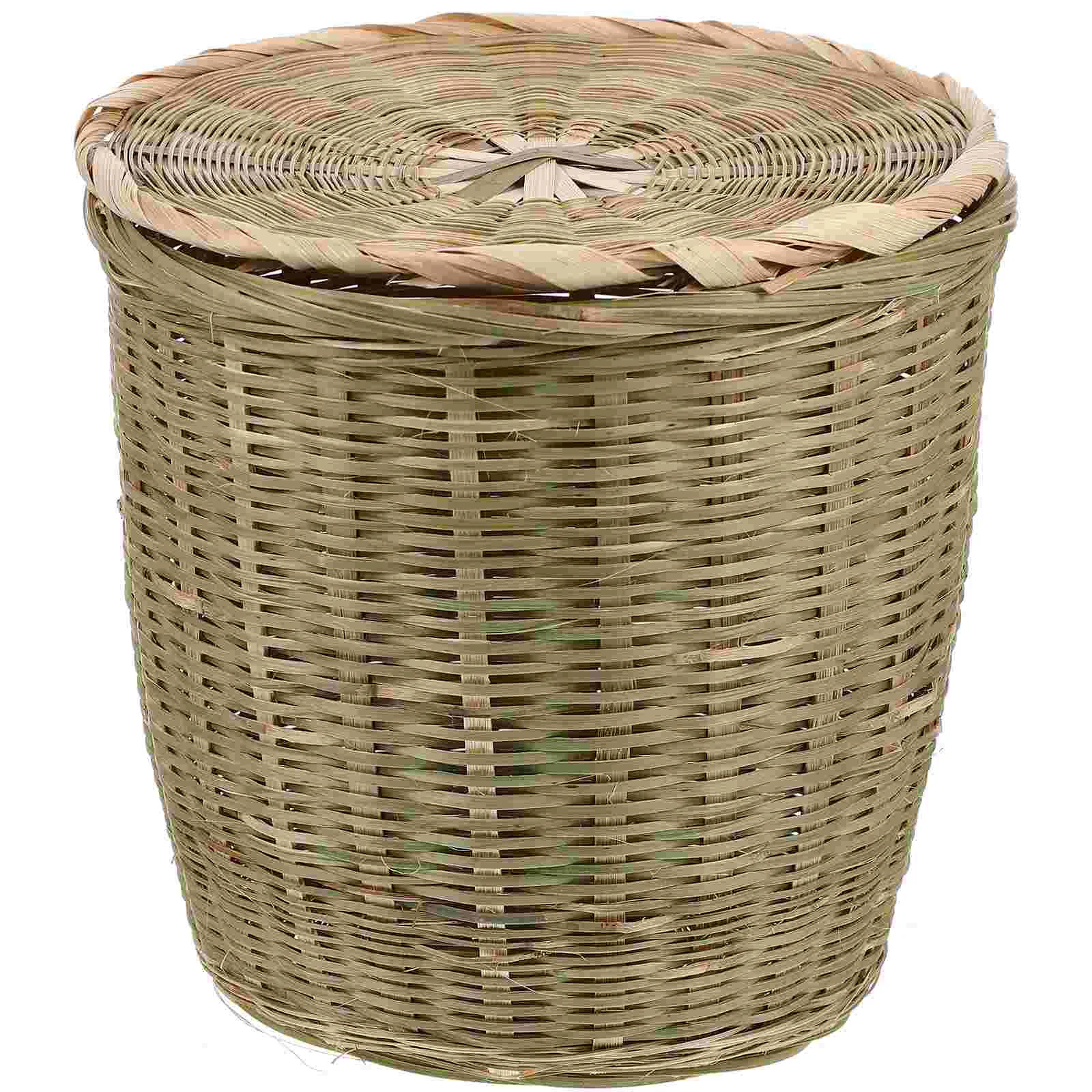 Trash Can Versatile Bamboo Woven Basket Laundry Sundries Storage Organizer Kitchen Office