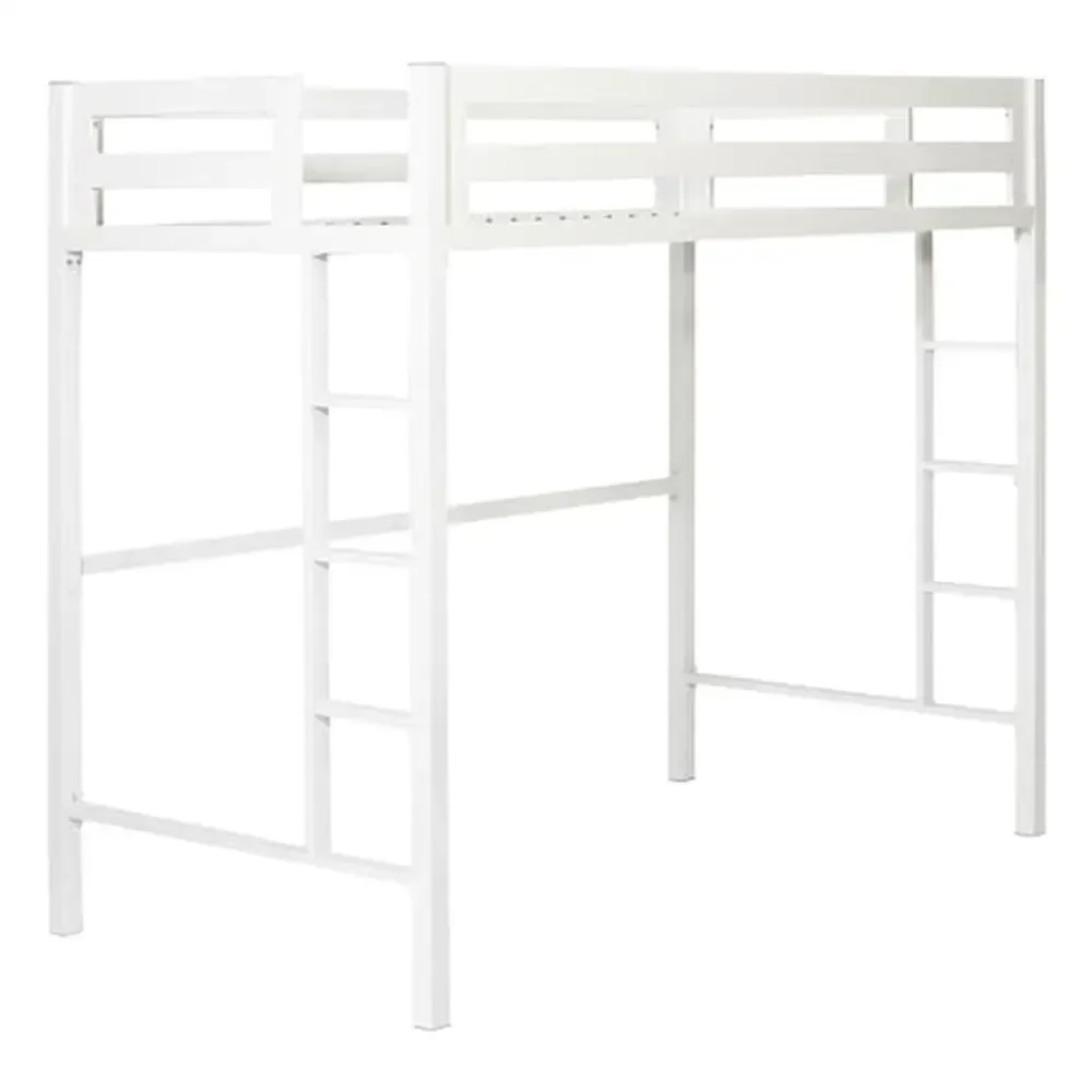 Metal Loft Bunk Bed Twin Size White Twin Supports 200lbs Integrated Guardrails Ladder Ready-to-Assemble Brighton Style 79