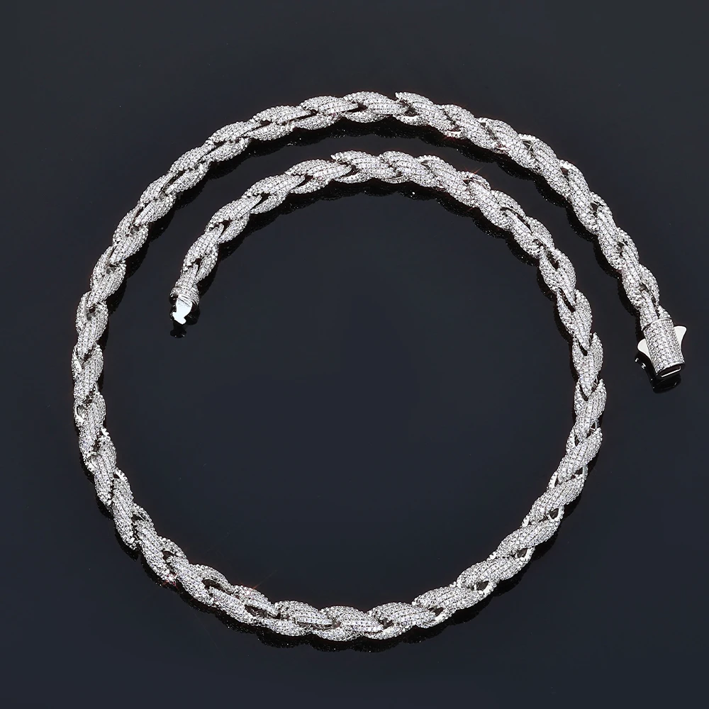 Luxury 8MM Twisted Rope Chain Necklace Brass Cubic Zirconia Sparkling Chain Hip Hop Fashion Jewelry For Men Women Holiday Gift