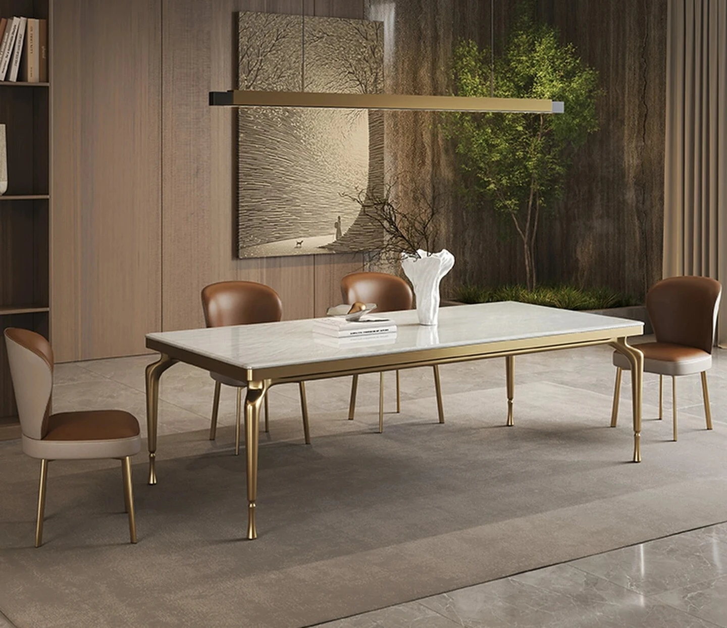 DD Natural luxury stone dining table marble light luxury high-end household rectangular dining table