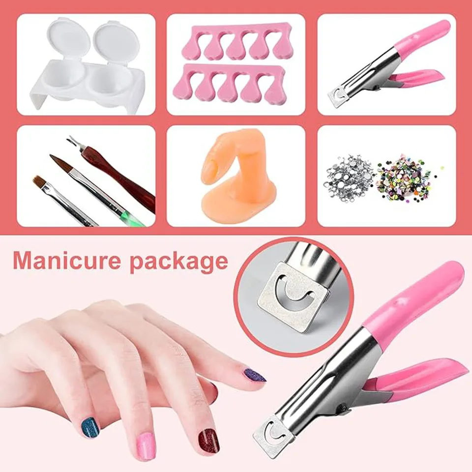 Kit de uñas acrílicas con lámpara UV, herramientas DIY 8
