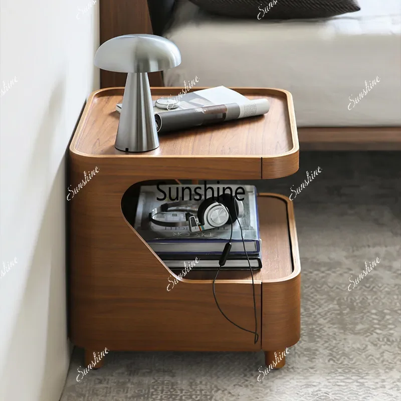Retro square inch walnut single extraction bedside tableT*