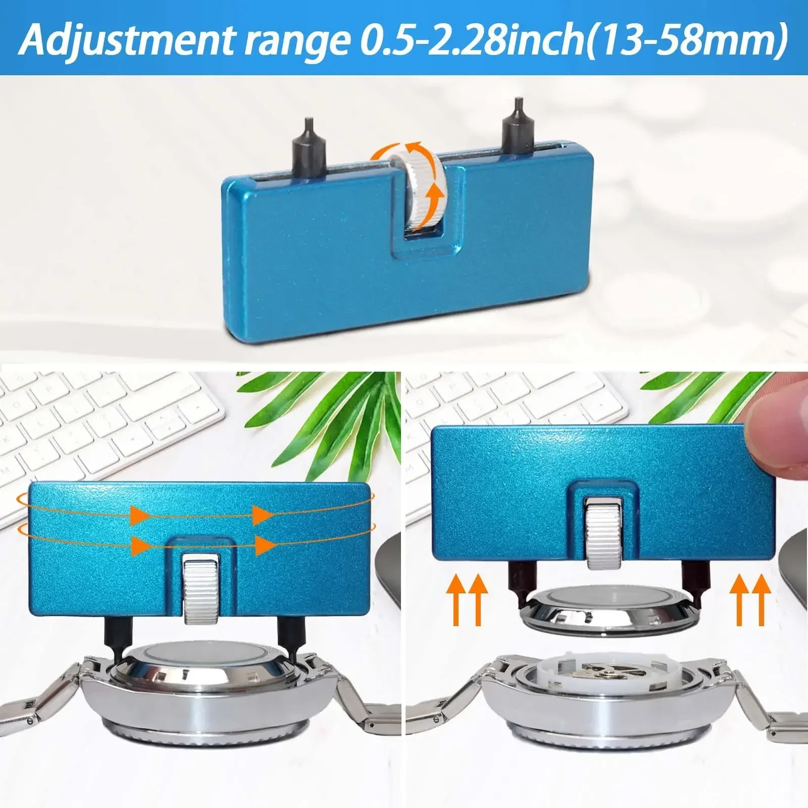 Set 3 in 1 Kit di sostituzione della batteria dell'orologio Chiave per rimozione posteriore Ruota la copertura aperta Apri della cassa Dispositivo di rimozione della manutenzione della parte posteriore dell'orologio da polso
