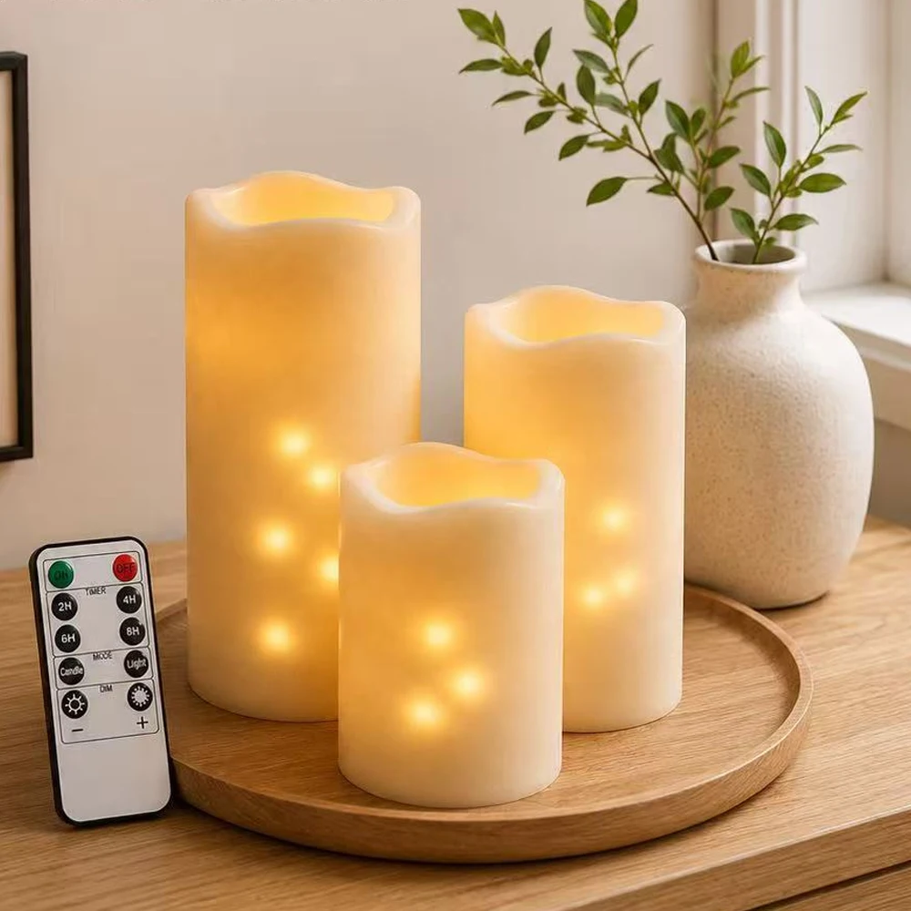3Sizes Embedded LED String Candles & Remote Battery Operated Window Lamp,Waterproof Flameless LED Pillar Fake Candle Home Decors