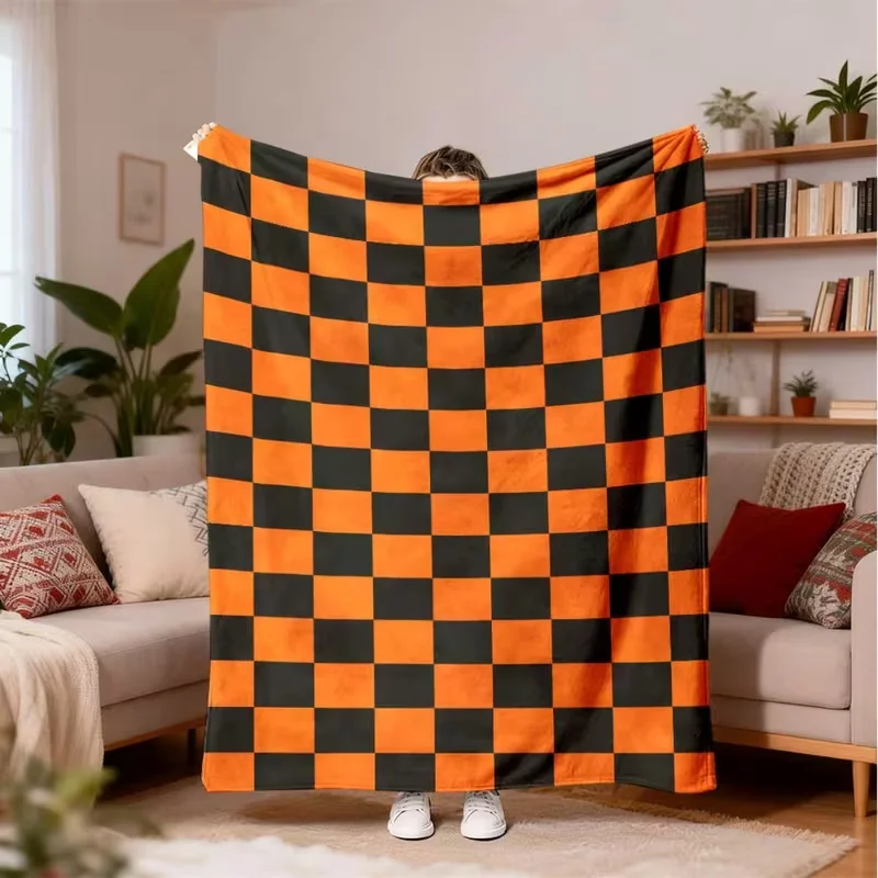 Hot Pink Black Checkerboard Blanket Trendy Retro Check Print Soft Warm Cozy Y2K Aesthetic Room Decor Blanket For Bedroom Dorm