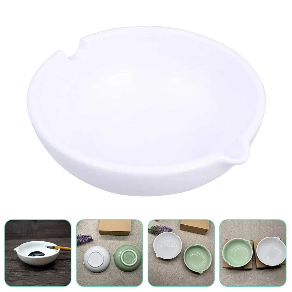 Painting Ink Ceramic Dish Calligraphy Brush Pen Holder Pen Washing Plate Office Ink Well Brush Rest Dipping Bowls