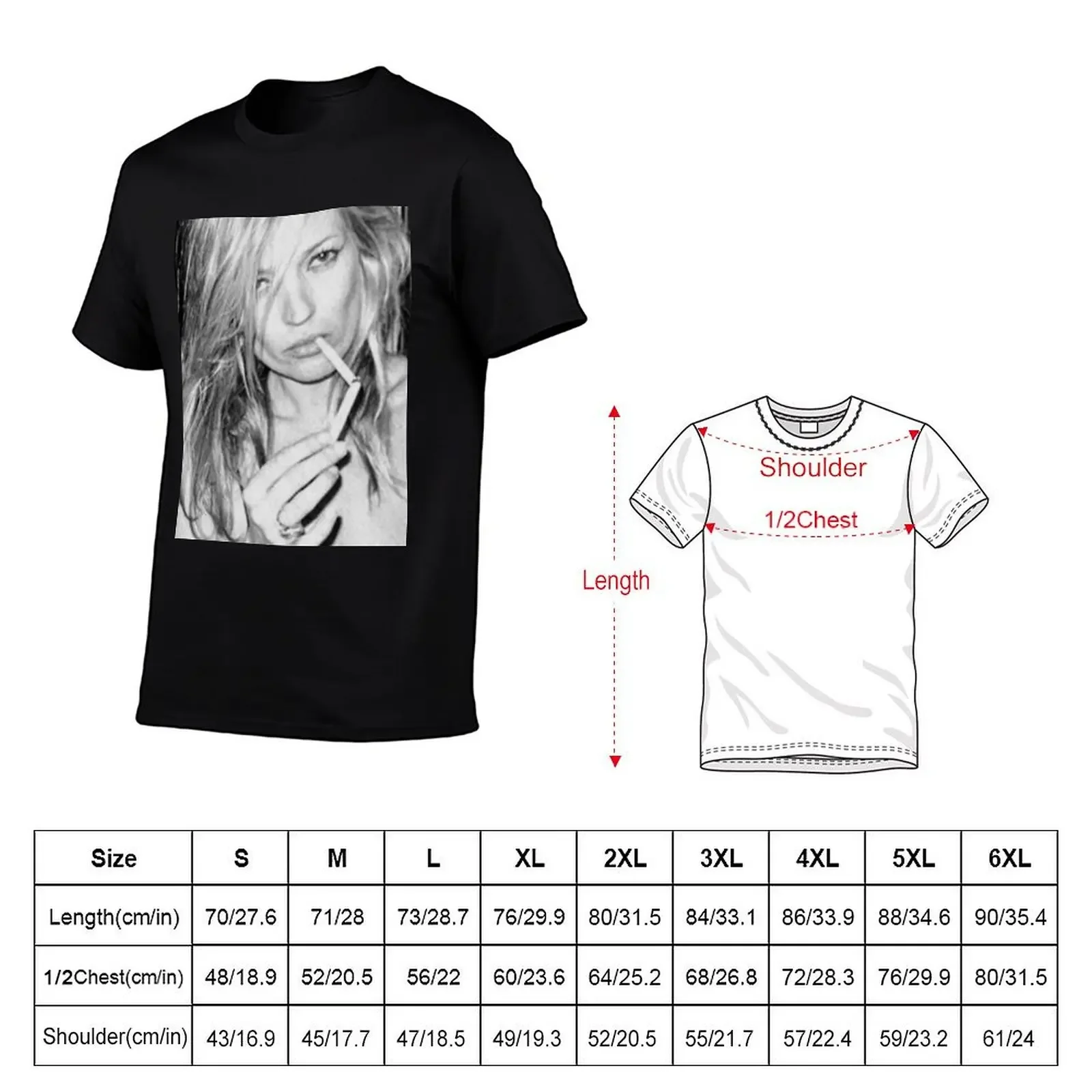 KATE MOSS SMOKING FASHION PHOTOGRAPHY 90s Black and white Editorial Cigarette T-Shirt vintage t shirts t shirts for men pack