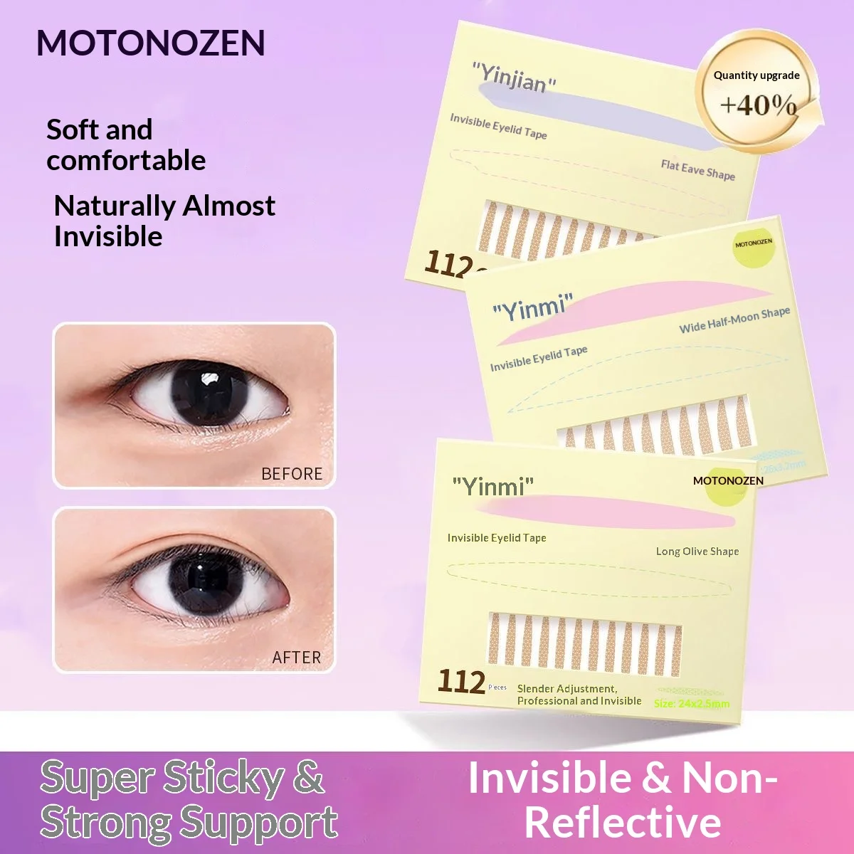 MOTONOZEN Invisible Eyelid Tape for Hooded Eyes, Seamless & Natural Look,Strong Hold Eye Strips Eyelid Sticker For Daily Use