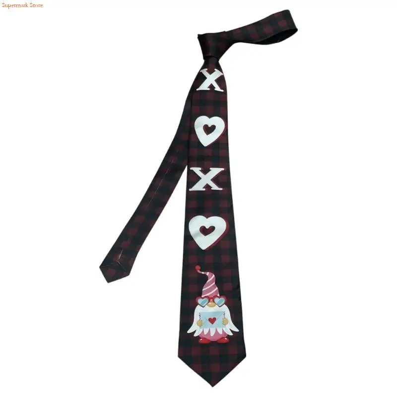 Q5WE Fashion Love Heart Print Design Necktie Adjustable Tie For Men Valentine Gift