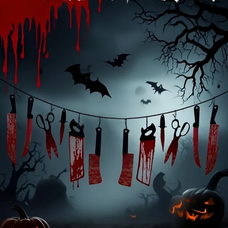 1-10Sets Halloween Blood Knife Streamer Outdoor Decoration Bar Party Haunted House Terror Hanging Ornament New Spooky Prop - view 5