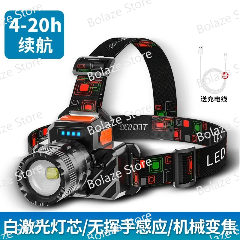 Outdoor induction headlight white laser strong light charging super bright special night fishing head-mounted type