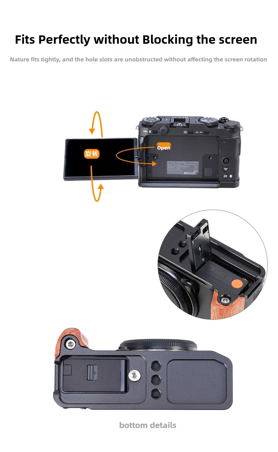 XM5 Camera L Plate with Side Grip for Fuji X-M5 Quick Release Plate Wooden L-Handle Fujifilm XM5 Handheld Grip Lightweight