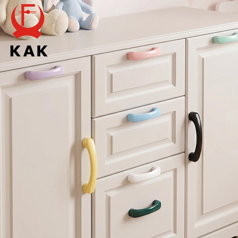 KAK Macaron Colorful Ceramic Cabinet Pulls, Smooth Round Edge Drawer Handles, 76/96mm Hole Spacing, Safe for Kids Room Kitchen