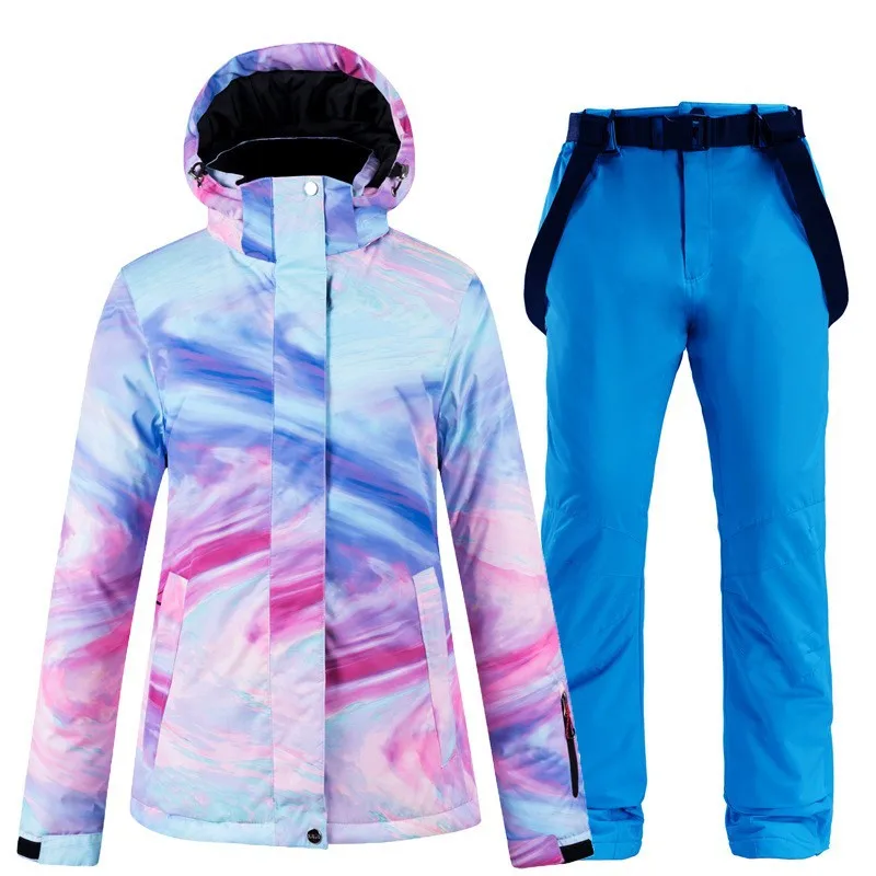 Women\'s Colorful Snow Suit Wear, Snowboard Clothing, Waterproof Costumes, Outdoor Ski Jacket, Strap Pants, Bibs, Winter, Fashion