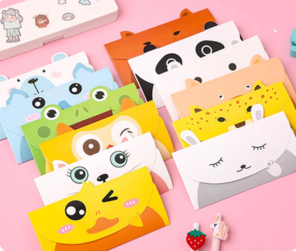 10pcs/pack Lovely Cartoon Animal Invitation Cards Kids Birthday Party Invitations Blessing Message Card Owl Cat Bear Gift Cards