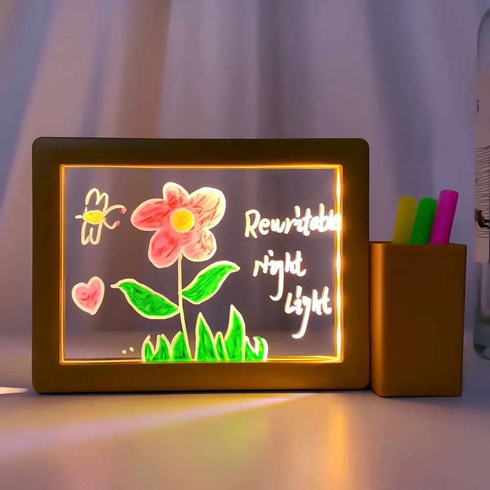 Rewritable Message Board Night Lights USB Transparent Acrylic Reminder Board Table Lamps Cute Room Decor Desktop Ornament gifts