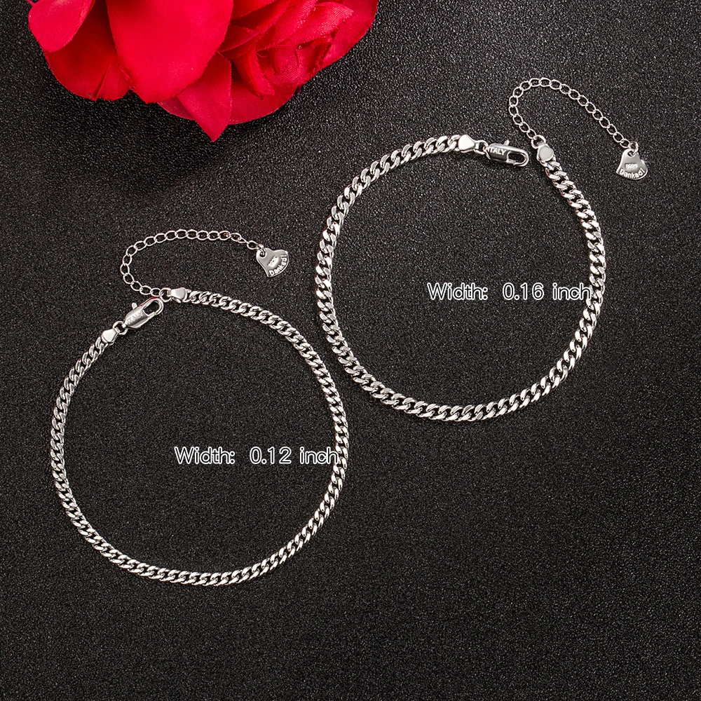 Women\'s 3mm 4mm Sterling Silver Cuba Chain Anklet Set Ankle Bracelet Leg Foot Chain Beach Charms Fine Jewelry for Females
