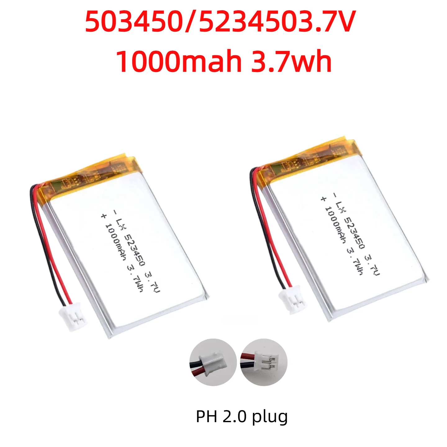3.7V 1000mAh High-Capacity Rechargeable Battery 523450/503450 for Phone Speaker GPS