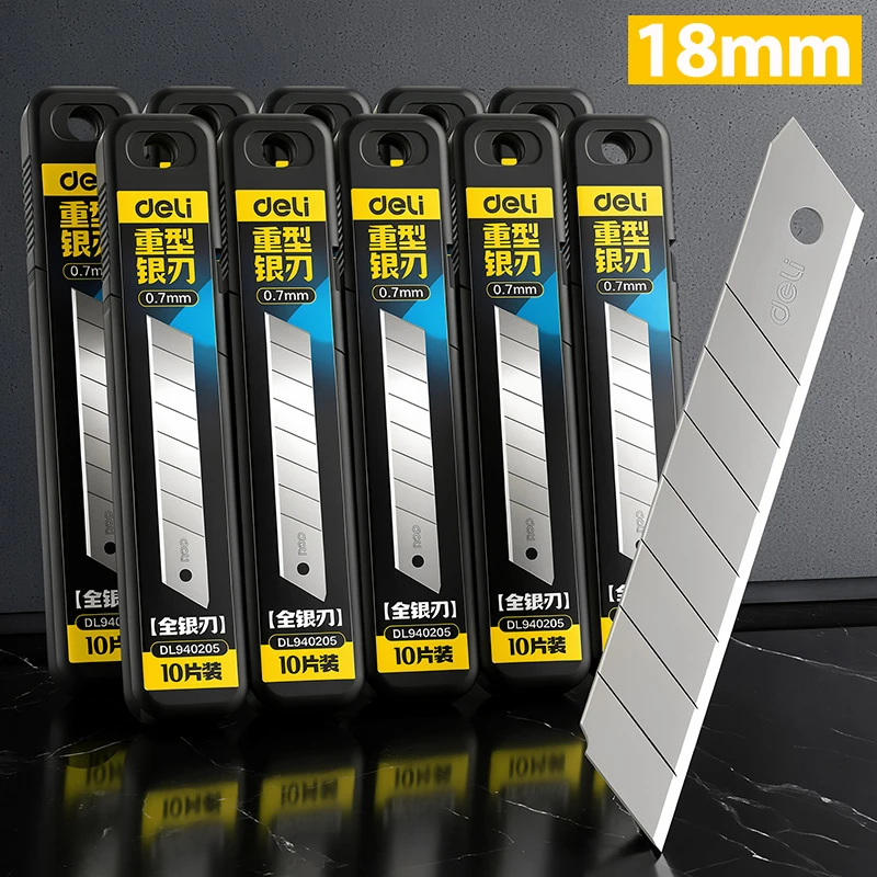 DELI 18mm Utility Knife Replacement Blades Alloy Steel 0.7mm Thick 60° Snap Off Blades for Box Cutter DIY Craft