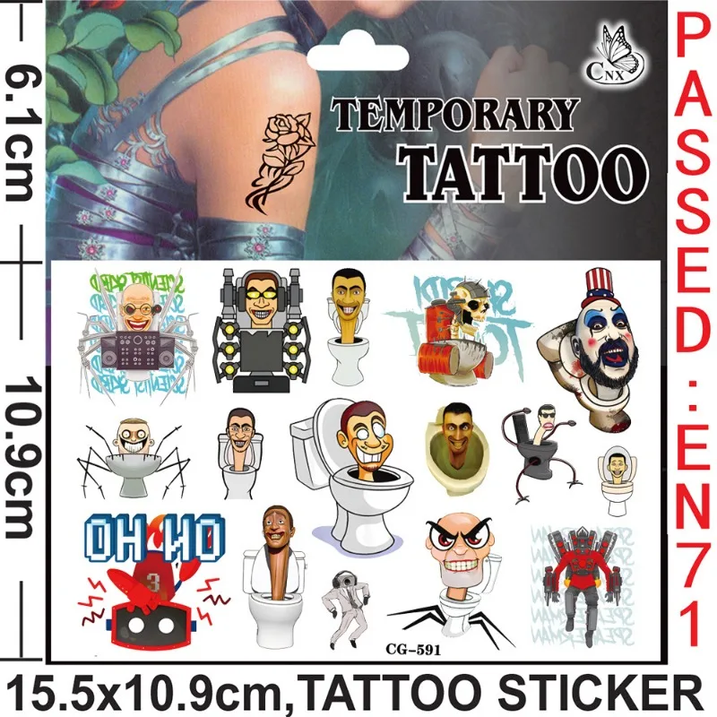 Skibidi Toilet Theme Tattoo Stickers Temporary Tattoos for Kids Birthday Party Supplies Favors Cute Tattoos Stickers Decoration