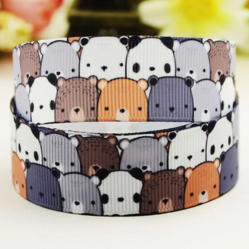 22mm 25mm 38mm 75mm Bear cartoon printed Grosgrain Ribbon party decoration 10 Yards satin ribbons