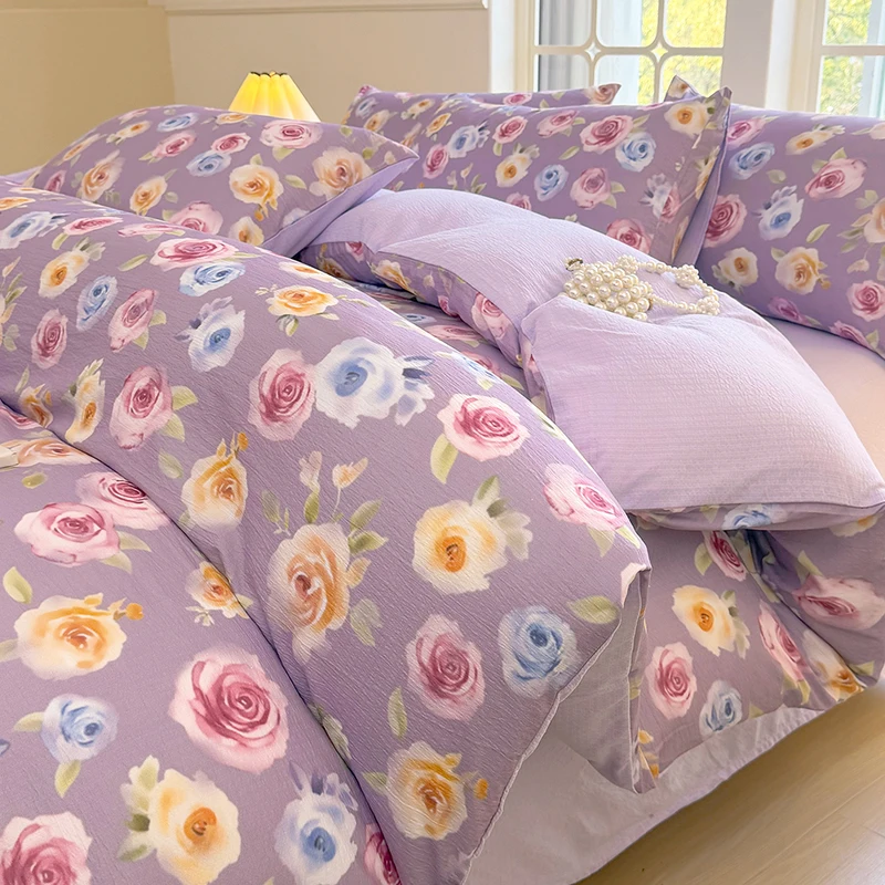 Double-layer Gauze Bedding Set For Adults Flower Style Bed Sheet Sets Single/Queen/King Soft Bed Cover Full Set Bedding 이불세트