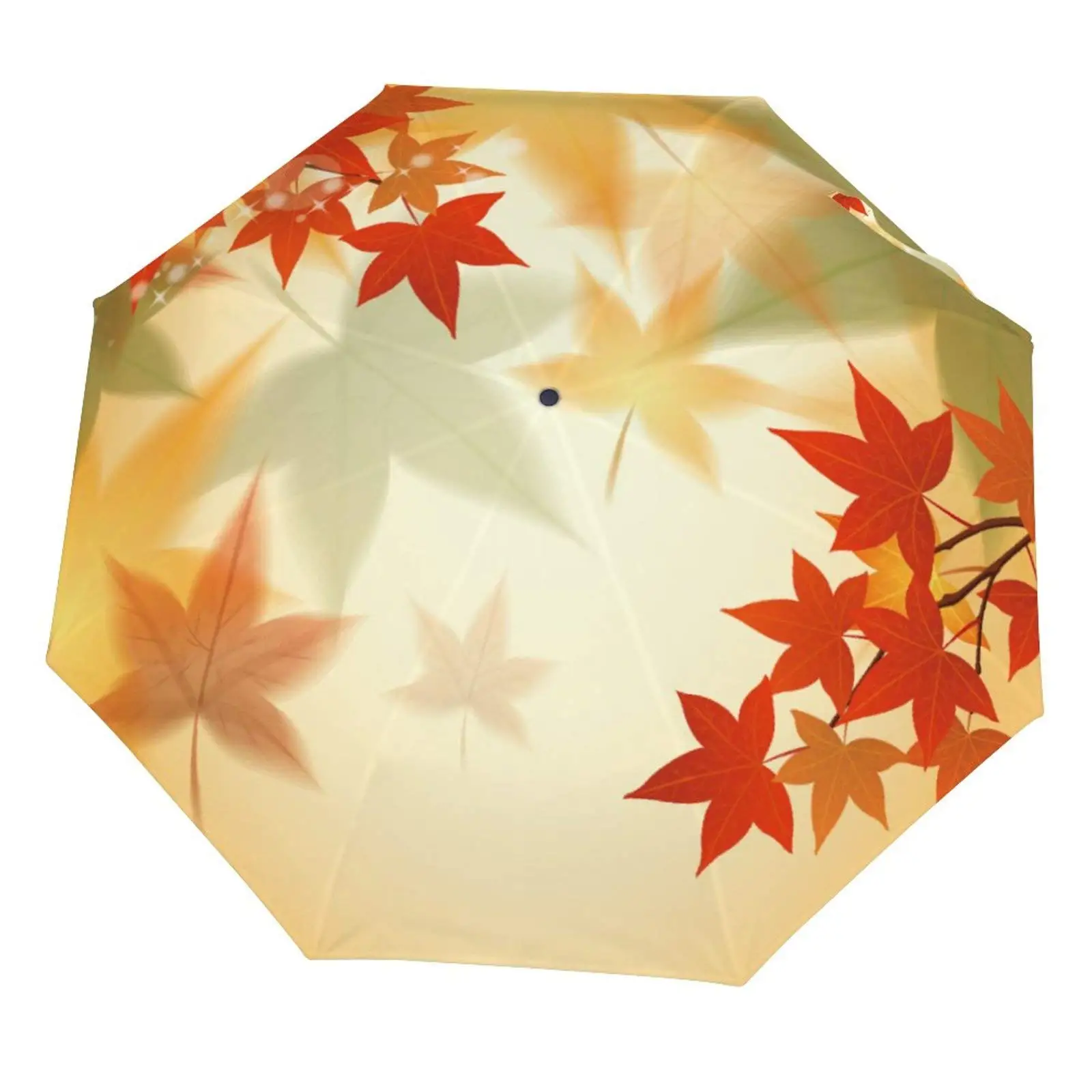 Fall Golden Maple Leaves Folding Umbrella Autumn Fallen Leaves Compact Windproof Travel Umbrellas Rain Sun for Women Men Student