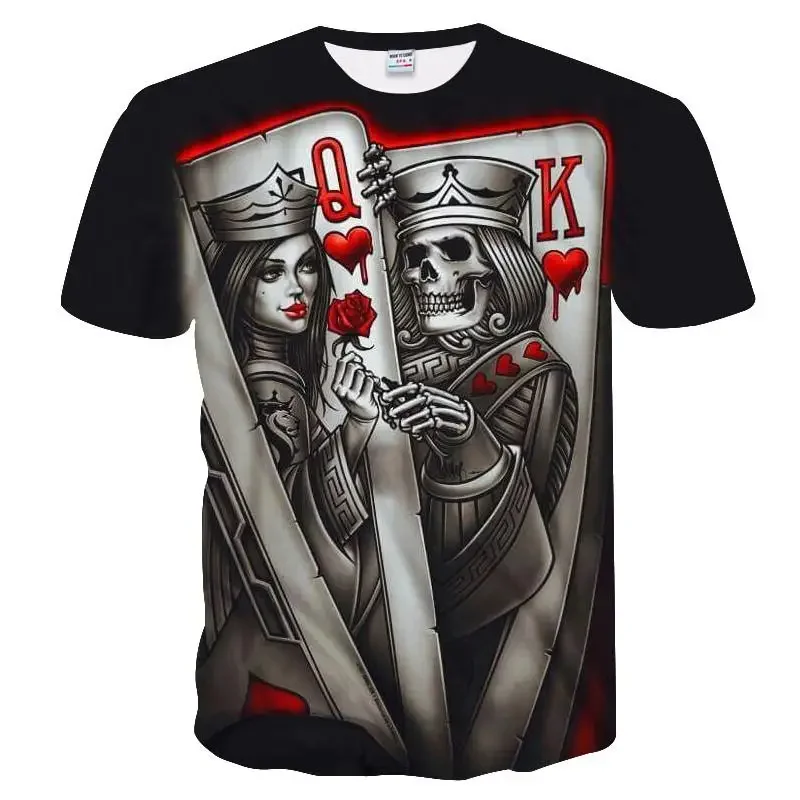 New Casual Skull Poker Printed T-Shirt Men Short Sleeve Tee Shirt Homme Black Design Tee Tops Male Summer Tops 3d t shirt