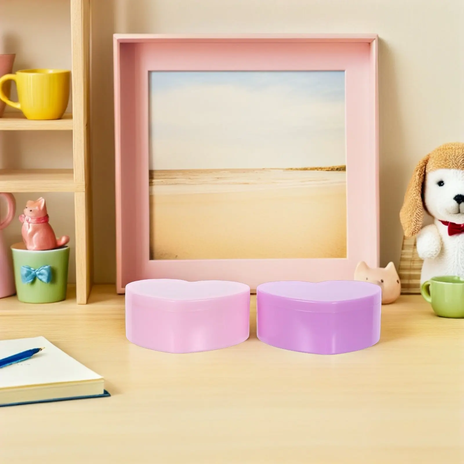 

2Pcs Heart Shaped Jewelry Box for Double Layer Storage with Mirror Small Organizers for Hair Clips Headbands Mini Trinket