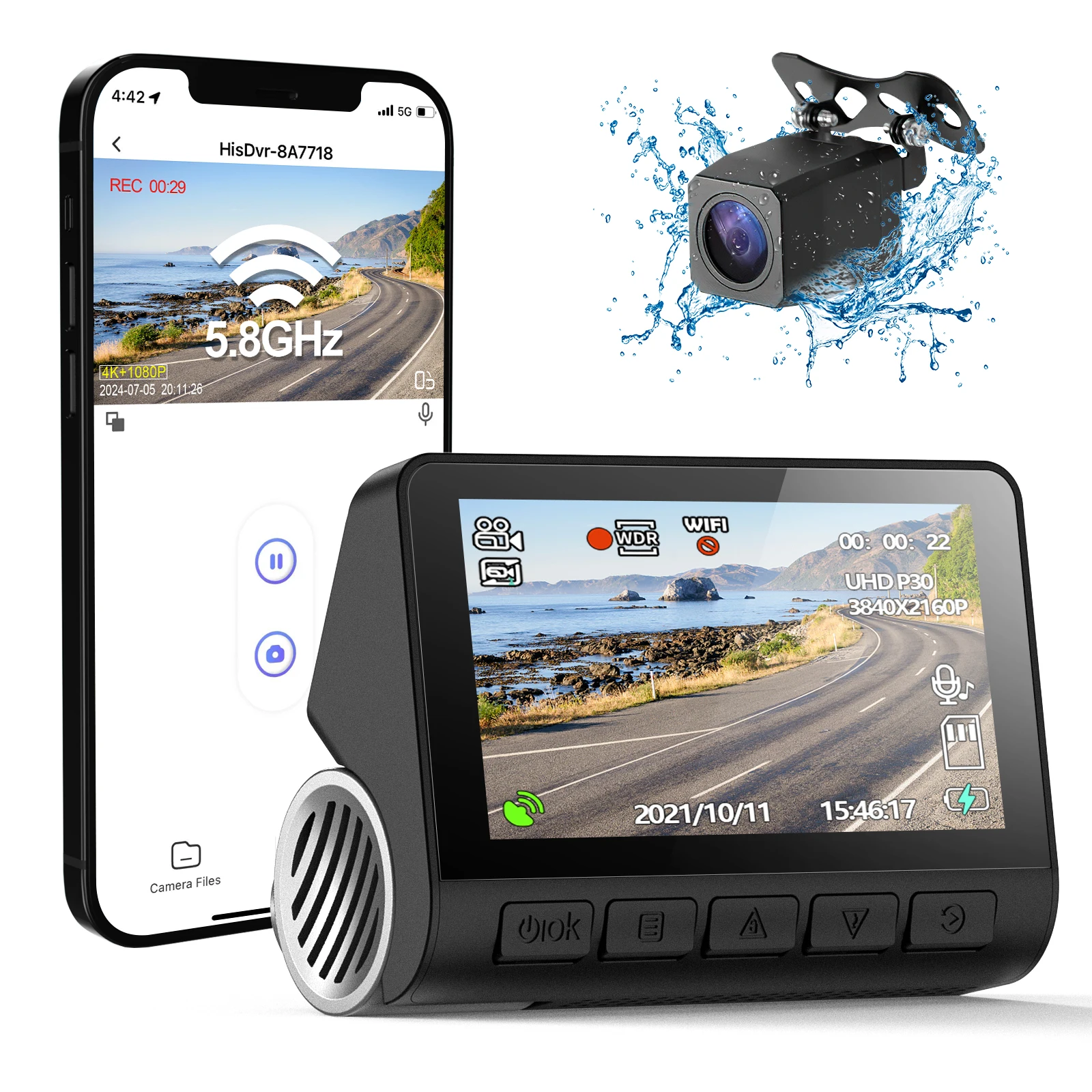 SmartGPS Car4K Dashcam DualViewVoiceAlert3DGSensorLoopRecordingParkingMonitorTimeLapseVideoBuiltInWiFi
