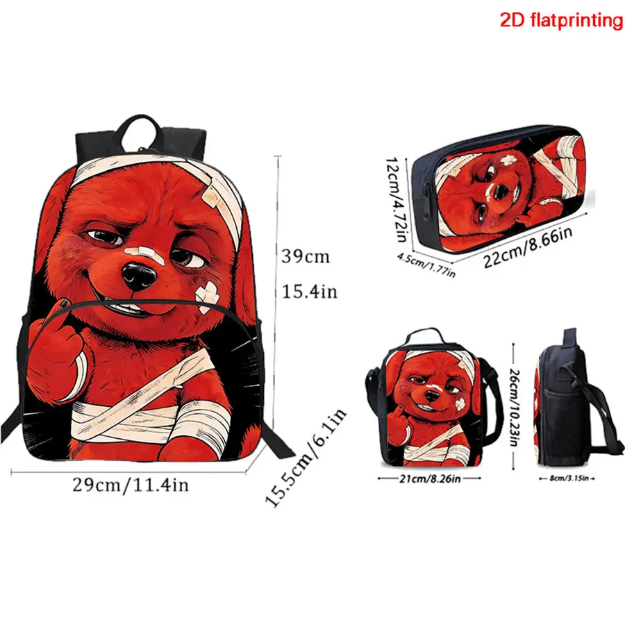 3Pcs Set Middle Finger Puppy School Bag Includes Backpack With Front Pkt Lunch Bag & Pencil Pouch Unisex Ideal For Kids Aged 5-9