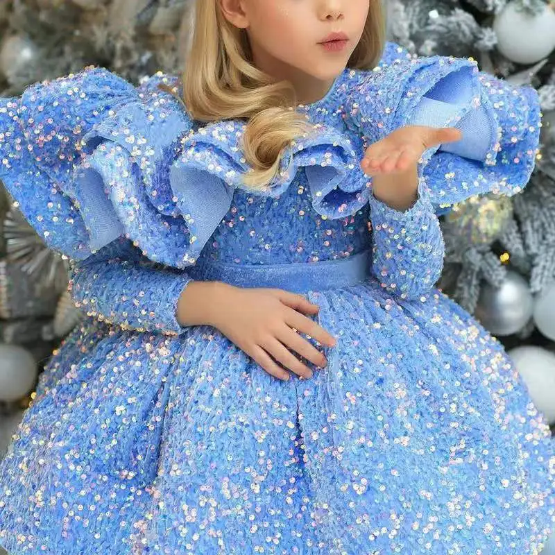 New Europe America children Dress new year Princess ball gown Sequins beaded Baby Dress birthday party Boutique baby girl Dress