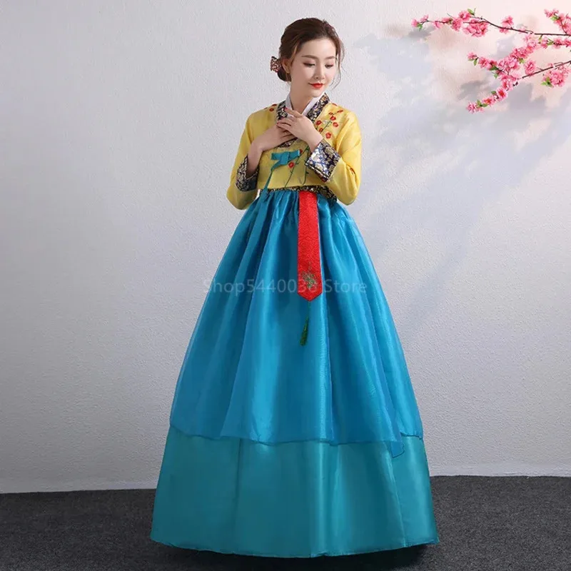

Hanbok for Women Korean Traditional Costume Minority Palace Performance Court Clothes Flower New Year Wedding Party Dance FVDGYH