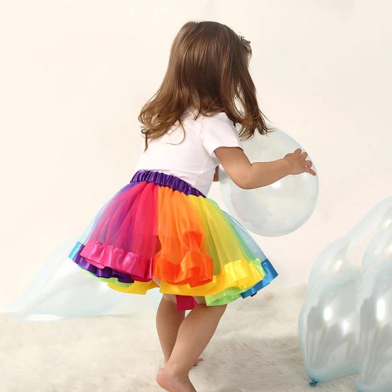 Rainbow Mesh Tulle Skirts Children\'s Elastic Waist Skirts Sweet Layered Fluffy Cake Fluffy Tutu Skirt for Festival Party Decor