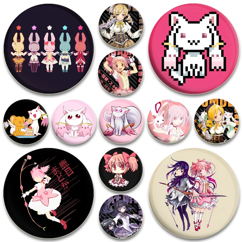 Round HD Print Pins Puella Magi Madoka Magica Anime Badge Homura Miki Sayaka Cartoon Brooches Backpack Clothes Gifts Accessory